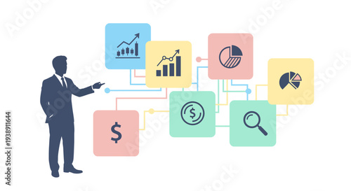 Business professional presenting financial data analysis and market research.