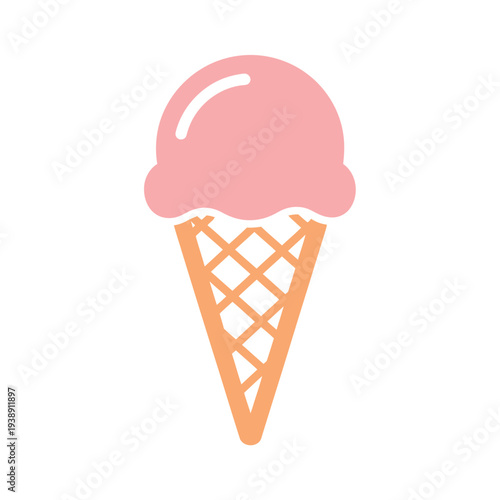 Pink Ice Cream Cone Illustration.