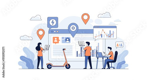 People using technology to manage electric scooter sharing services.