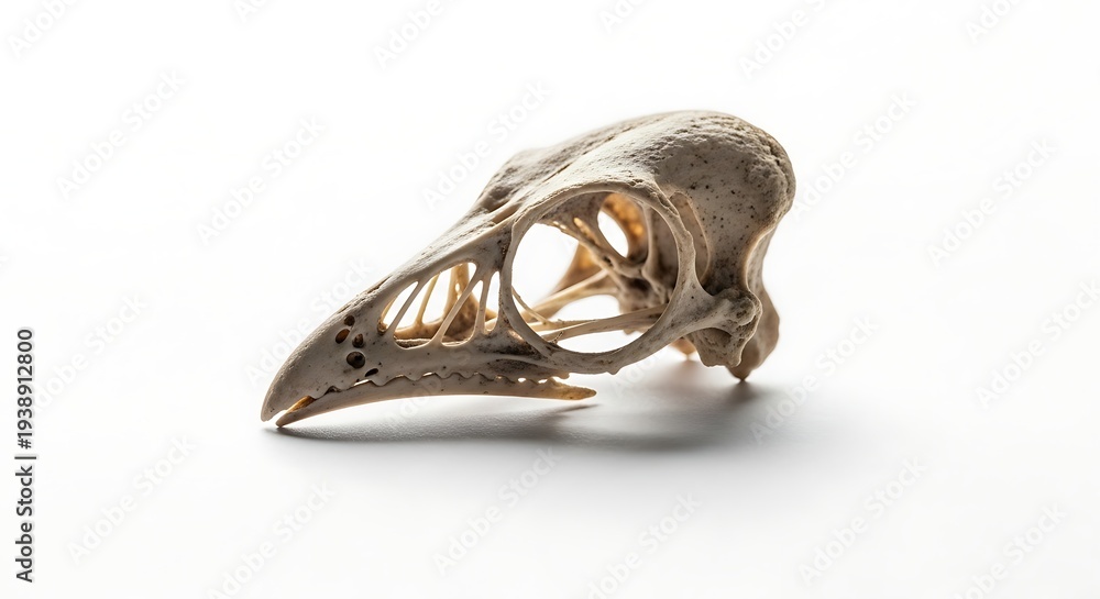 Fototapeta premium Golden hummingbird skull 3D sculpture isolated on white minimalist art decor
