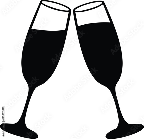 Champagne Flutes Toasting Silhouette.