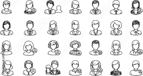 Hand Drawn Doodle User Avatars Set. Sketchy People Profile Icons Collection for Social Media, Business Network, Web, and UI Design.