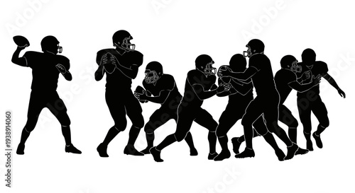 American Football Players Silhouettes in Action 2.