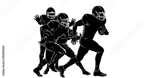 American Football Players in Action Silhouette.