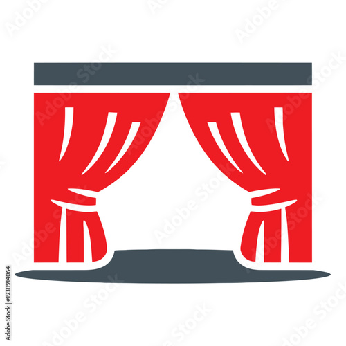 Red Theater Curtains Open on Stage.