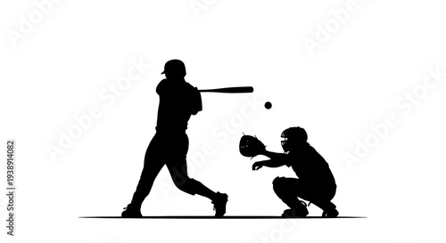 Baseball Player Batting with Catcher Behind.