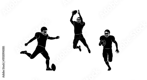 American Football Players in Action Silhouettes.