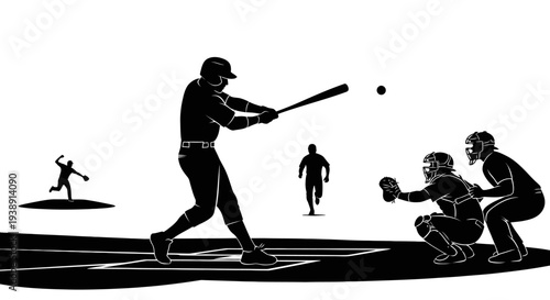 Baseball Player Batting with Catcher and Umpire.