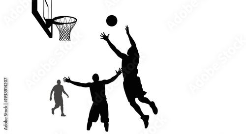 Basketball Players Jumping for Dunk Silhouette.