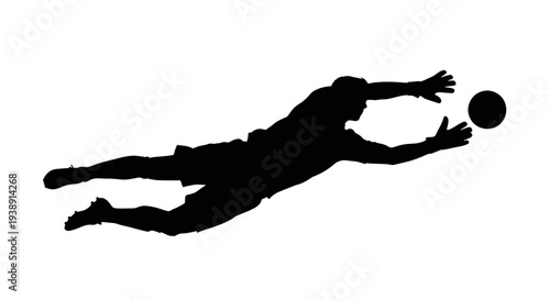 Goalkeeper Silhouette Catching Soccer Ball in Mid Air.