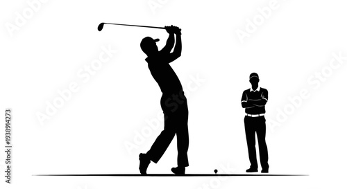 Golfer in Action with Caddy Nearby.