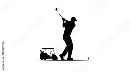 Golfer Silhouette Swinging Golf Club at Ball 1.