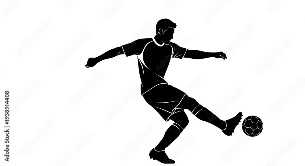 Naklejka premium Man Kicking Soccer Ball Silhouette.