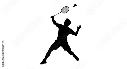 Man Playing Badminton Silhouette Active Sportsman.