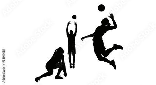 Silhouette of Volleyball Players in Action.