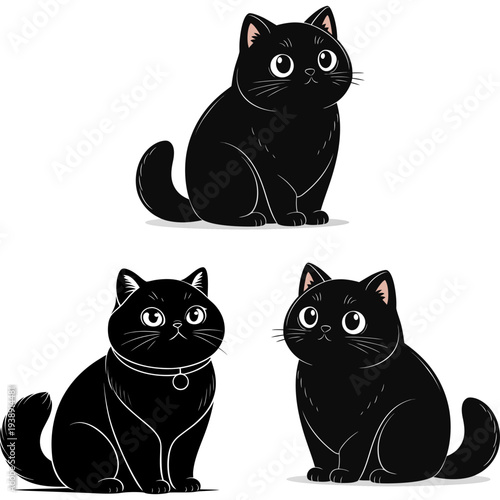 british shorthair cat silhouette vector, minimalist round doll face kitty, plush coat feline icon, flat expression domestic cat logo