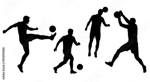 Silhouettes of Men Playing Football Basketball.