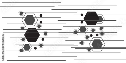 Hexagon background, black and white hexagons, abstract technology background science, futuristic design