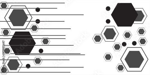 Hexagon background, black and white hexagons, abstract technology background science, futuristic design