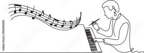 A person who creates musical compositions, including writing melodies, harmonies, and arrangements.one line vector illustration with out background