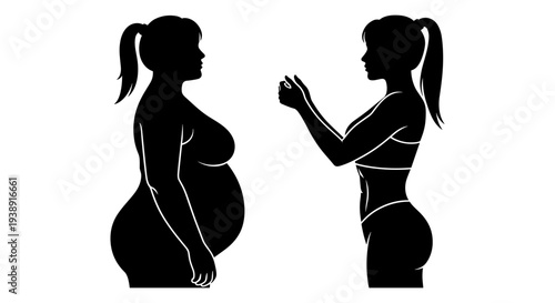Two figures depicting pregnancy and childbirth assistance in silhouette style Vector, illustration