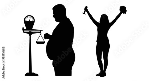 Contrast between physical fitness and sedentary lifestyle in modern society Vector, illustration