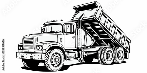 Heavy Duty Dump Truck Line Art Vector Illustration