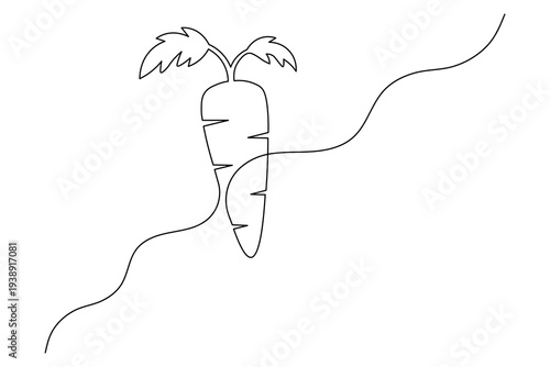 Twin Leaf Carrot Continuous One Line Drawing Minimalist Garden Vegetable Outline Linear Vector