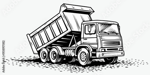 Construction Dump Truck Tipper Vehicle Line Art Vector