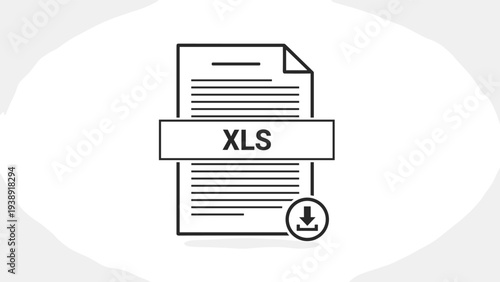 Excel spreadsheet file download icon on a document with downward arrow for data analysis and office reporting tasks.