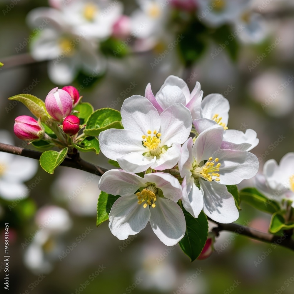 Obraz premium Delicate Apple Blossoms in Springtime - A Floral Close-Up.