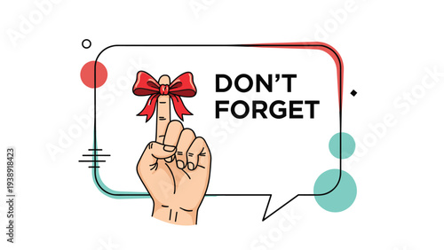 Don't forget reminder illustration features a hand with a red ribbon tied around the index finger as a mnemonic aid.