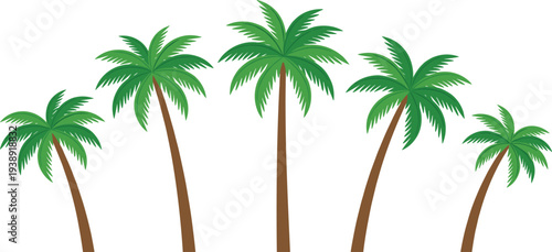 Illustration of palm trees swaying in the breeze on a tropical island from a frontal viewpoint