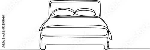Continuous one line drawing of double bed with pillows.one line vector illustration with out background