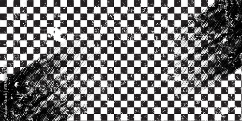Race flag grunge background, car rally or motocross finish flag with vector checker pattern. Grunge race flag for car racing sport or bike speedway, motorsport