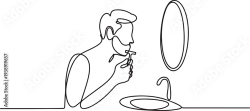 Continuous one single line drawing man shaving with razor in bathroom icon vector illustration concept.one line vector illustration with out background