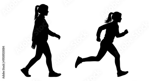 Comparison of walking and running silhouettes in motion Vector, illustration