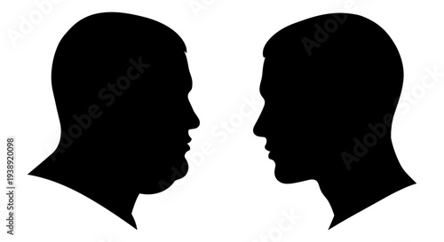 Two silhouetted profiles facing each other in a minimalist design Vector, illustration