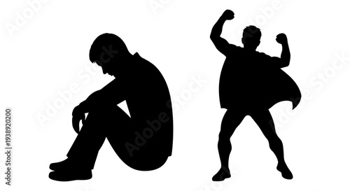 Contrast of emotions: triumph over adversity depicted through silhouettes Vector, illustration
