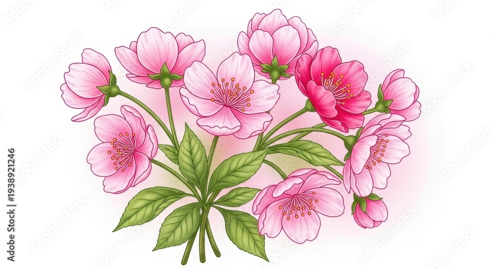 Fototapeta premium Delicate Pink Blossom Bouquet - A Floral Watercolor Illustration.