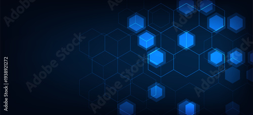 Digital technology background. Abstract hexagons background with lines and dots. Design for science, medicine or technology