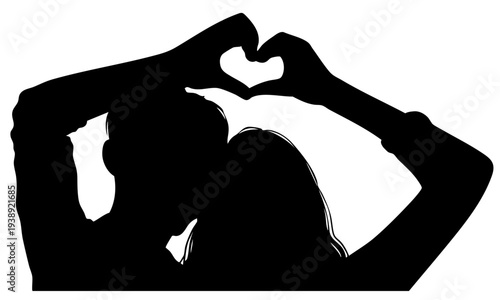 Romantic Couple Silhouette Forming Heart Shape with Fingers, Love Gesture for Valentine’s Day