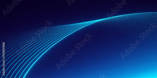 A glowing blue abstract background features dark motion waves and digital light rays across a textured fractal pattern backdrop