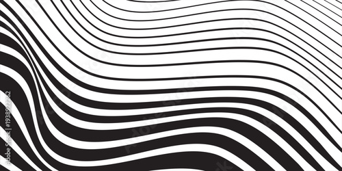 Abstract Black smooth wave on a white background. Dynamic sound wave. Design element. Vector illustration.