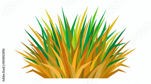 Vibrant green and golden yellow grass bush illustration isolated on white background, symbolizing environmental conservation and organic gardening growth
