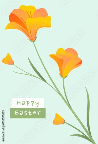 happy easter greeting card with stylized blossoms flower