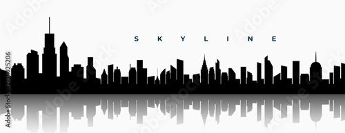 panoramic view skyline cityscape building with reflection effect