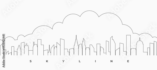 line art high rise skyline cityscape building with cloud design