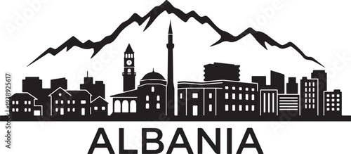 Stunning Albania cityscape with mountain backdrop silhouette