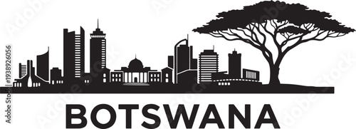 Vibrant Botswana cityscape with modern buildings and iconic tree